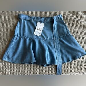 Zara Blue Denim Skort With Tie Belt Size M